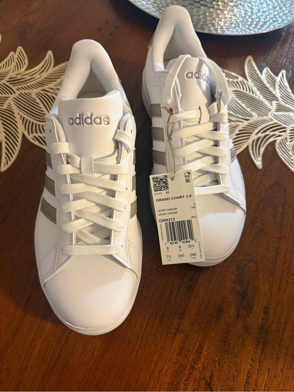adidas Grand Court 2.0 Women's White with SilverStripes Sneakers 8W